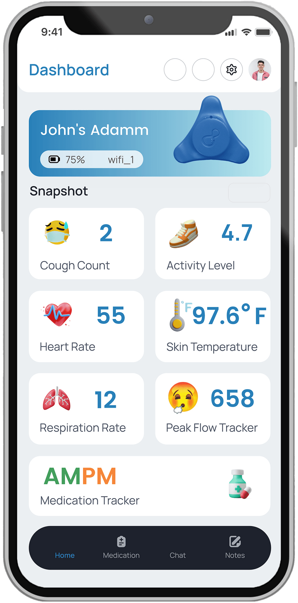 HCO mobile app dashboard